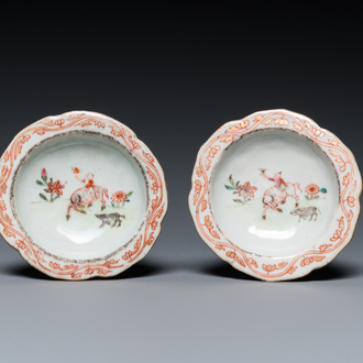 Paire de salerons en porcelaine de Chine famille rose, Qianlong