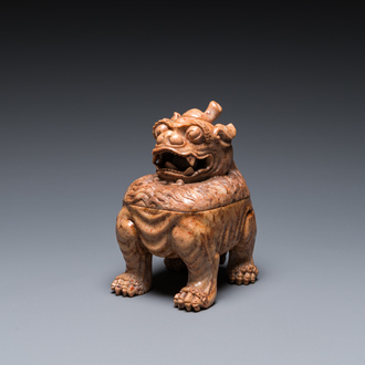 A Chinese soapstone 'luduan' incense box and cover, Qianlong/Jiaqing