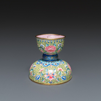 A rare Chinese yellow-ground Canton enamel spittoon, Qianlong