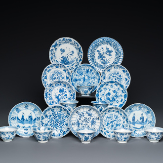 Twaalf Chinese blauw-witte schotels en acht koppen, Kangxi