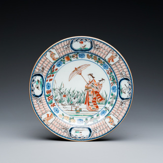Assiette en porcelaine Imari de Japon à décor des 'Dames au parasol' d'après Cornelis Pronk, Edo, 18ème