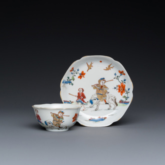 Tasse et soucoupe en porcelaine de Chine famille rose à décor d'un mahout sur son éléphant, Yongzheng