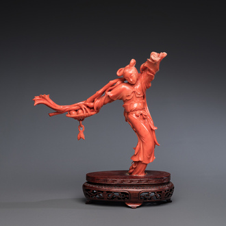 Sculpture de Lan Caihe en corail rouge, Chine, 19/20ème