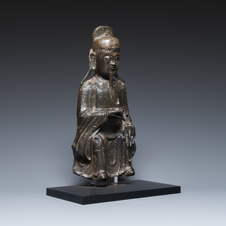 A Chinese bronze sculpture of Wenchang Wang, Ming