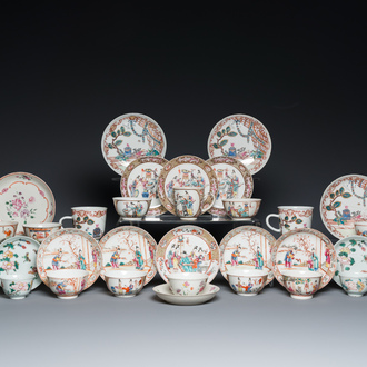 19 Chinese famille rose cups and 15 saucers, Qianlong