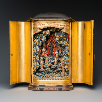 A Japanese Fudō Myōō zushi shrine in partly gilded, lacquered and painted wood, Edo, 18/19th C.