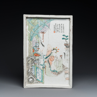 Plateau rectangulaire en porcelaine de Chine qianjiang cai, signé Xu Jinchang 徐金昌, daté 1889