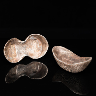 Deux lingots en argent, Chine, marque et probablement époque de Guangxu et Xuantong