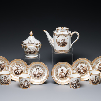 Service à thé de 14 pièces en porcelaine de Paris à décor d'angelots, marque de Nast, 19ème