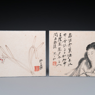 Suiveur de Zhang Daqian 張大千 (1898-1983): 'Beauté' et 'Orchidée', encre et couleurs sur papier