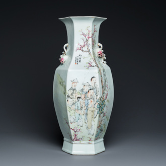 A fine Chinese hexagonal qianjiang cai vase, signed Ma Qingyun 馬慶雲, dated 1917