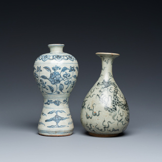 A Chinese blue and white 'meiping' vase and a  'yuhuchunping' vase, Ming or later