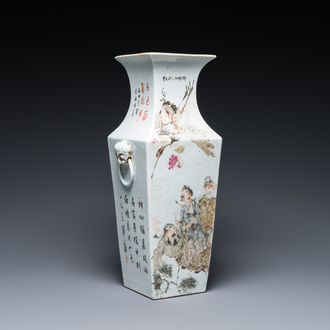 Vase de forme carrée en porcelaine de Chine qianjiang cai, signé Ma Qingyun 馬慶雲, daté 1914