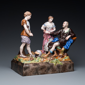 Een grote Franse polychrome aardewerken groep met het verhaal van Belisarius, Niderviller, 18e eeuw