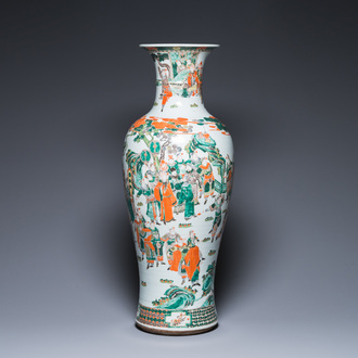 A large Chinese famille verte vase with narrative design, Kangxi mark, 19th C.