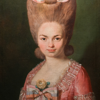 Ecole française: Portrait de Mademoiselle de Mirabelle, huile sur toile, 18ème
