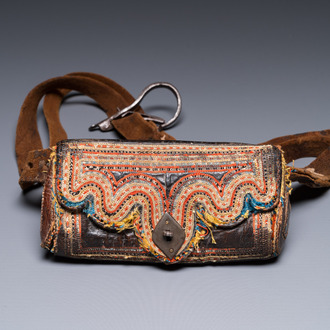 A leather purse with inscription for Mekka and Medina, probably Persia, 19/20th C.