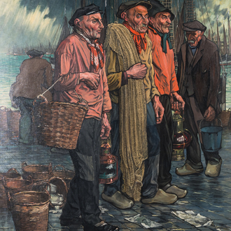Achille Van Sassenbrouck (1886-1979): 'Pêcheurs', huile sur toile
