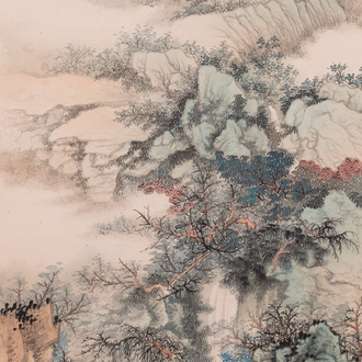 Wang Jiqian 王季遷 (1906-2003): 'Paysage au cascade', encre et couleurs sur papier, daté 1996