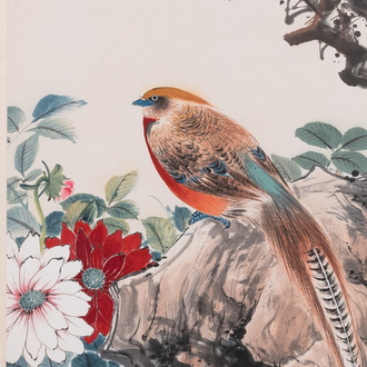 Attributed to Yan Bolong 顏伯龍 (1898-1955): 'Birds', ink and colour on paper