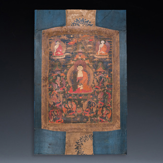 A thangka depicting Bhaisajyaguru, Tibet, 15/16th C.