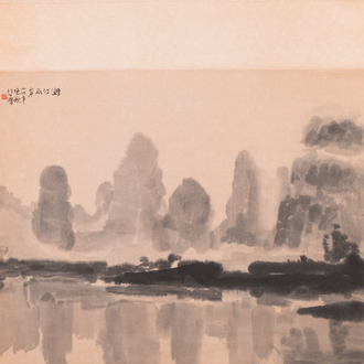 Xu Beihong 徐悲鴻 (1895-1953) : 'Paysage avec six cormorans', estampe de Rong Bao Zhai, 20ème