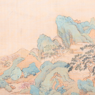 Huan Zhonghua 煥仲華: 'Paysage montagneux', encre et couleurs sur soie, daté 1860