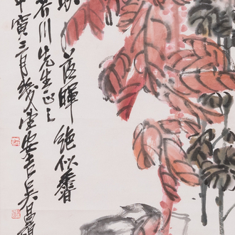 Suiveur de Wu Changshuo 吳昌碩 (1844-1927): 'Automne', encre et couleurs sur papier, daté 1914