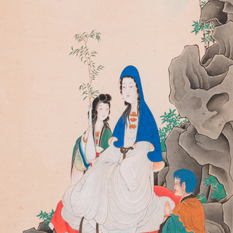 Attribué à Ren Xun 任薰 (1835-1893): 'Bodhisattva et serviteurs', encre et couleurs sur papier