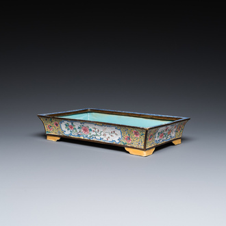 A rectangular Chinese yellow-ground Canton enamel jardinière, Yongzheng