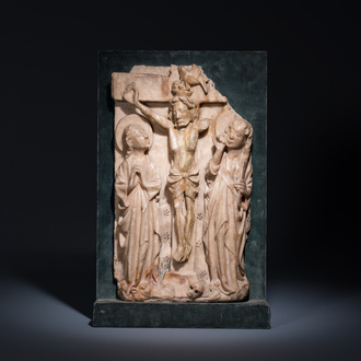 Relief en albâtre sculpté représentant 'La crucifixion', Nottingham, Angleterre, 15ème