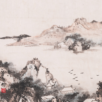 Zeng Youhe 曾幼荷 (1925-2017): 'Landschap', inkt en kleur op papier