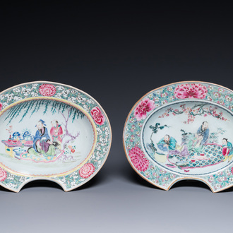 Two Chinese oval famille rose shaving bowls, Yongzheng