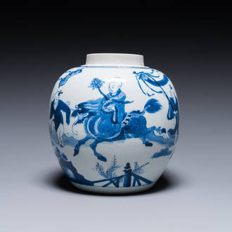 Pot à gingembre en porcelaine de Chine en bleu et blanc à décor de garçons jouant avec un qilin, Kangxi