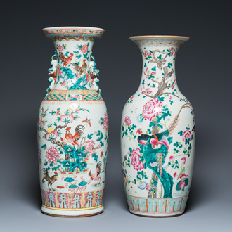 Two Chinese famille rose vases with roosters and pheasants, 19th C.