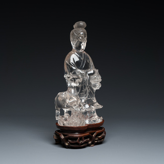 Grande sculpture de Lan Caihe en cristal de roche, Chine, 19ème