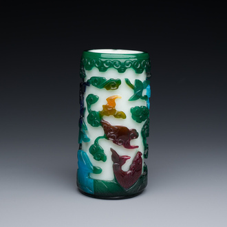 A Chinese four-coloured Peking glass brush pot, Qianlong