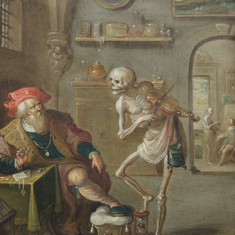 Frans II Francken (1581-1642) et atelier: 'La Mort et l'Avare', huile sur cuivre