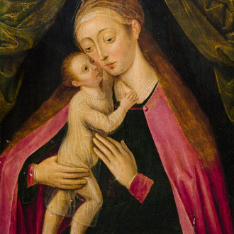 Vlaamse school: Madonna met Kind, olie op paneel, 16/17e eeuw