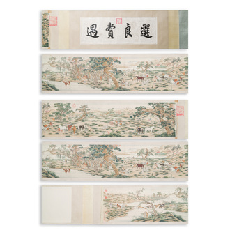 Ecole chinoise, d'après Giuseppe Castiglione 郎世寧 (1688-1766): '100 chevaux', encre et couleurs sur papier monté en rouleau à main, 18/19ème