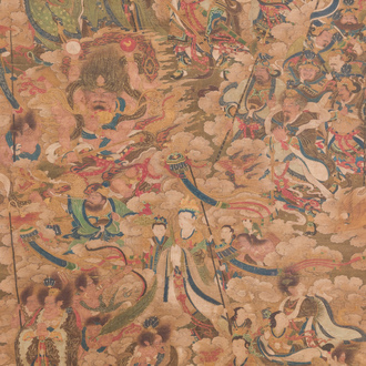Chinese school: 'Een hemel vol boeddhistische godheden', inkt en kleur op zijde, 18e eeuw