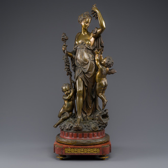 Jean Didier Debut (1824-1893): 'De Romeinse godin Pomona', een allegorische voorstelling van de oogst, deels verguld brons op marmeren basis