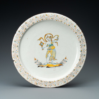 A large polychrome Italian 'compendario' dish, Deruta, workshop of Giacomo Mancini, late 16th C.