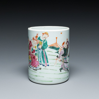 A Chinese famille rose brush pot, 'bitong', Yongzheng