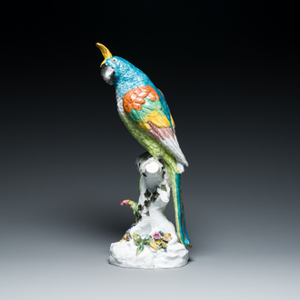 Impressionant perroquet en porcelaine polychrome de Meissen, Allemagne, 19ème