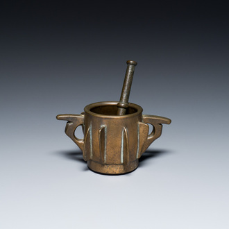 A Hispano-Moresque bronze mortar and pestle, 15th C.