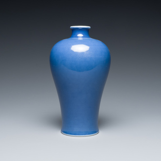 A Chinese monochrome blue-glazed vase, 'meiping', Qianlong mark, Republic