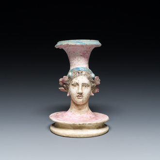 Vase à tête de femme en céramique grecque polychrome, Canosa, Apulie (Pouilles), Italie, ca. 4/3ème siècle av. J.-C.