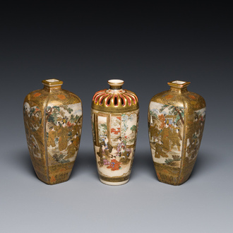 Drie Japanse Satsuma vazen, Meiji, 19e eeuw
