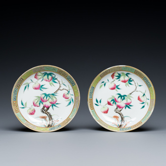 A pair of Chinese famille rose 'nine peaches' dishes, Guangxu mark and of the period